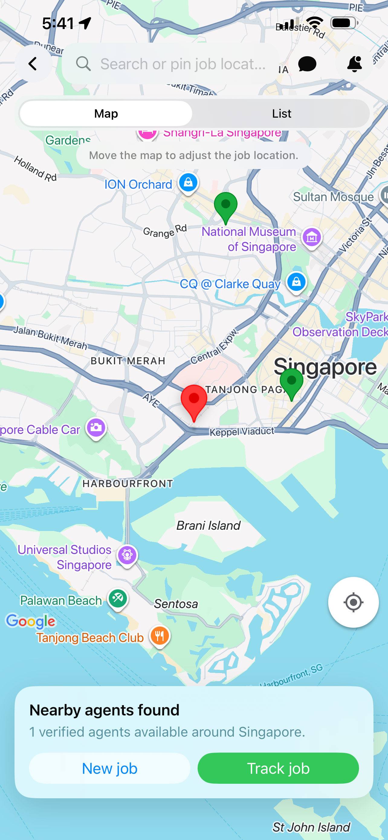 HumanGo map showing nearby agents found